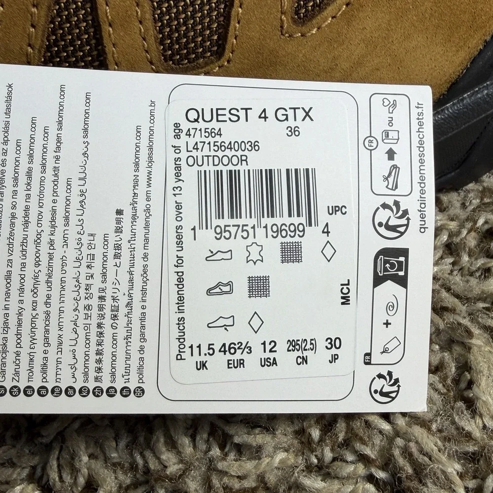 Salomon Quest 4 GTX Gore-Tex Hiking Boots Mens 12 Brown Waterproof Tactical NEW
